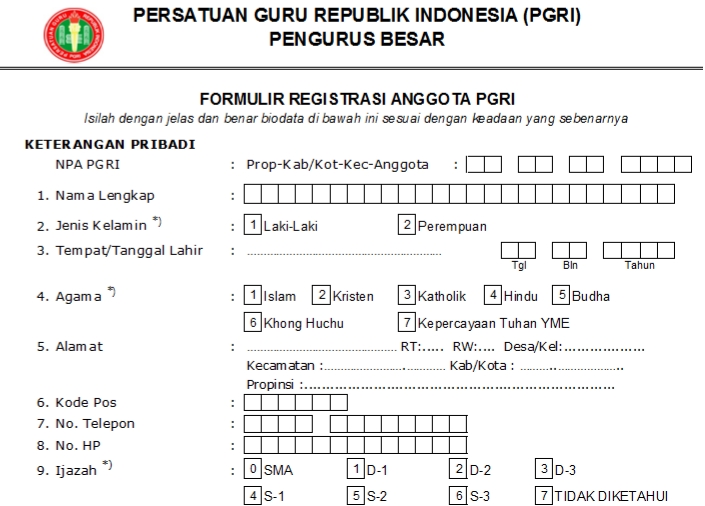 Pendaftaran PGRI Bojo Negoro - Persatuan Guru Republik Indonesia Cabang Kabupaten Bojo Negoro